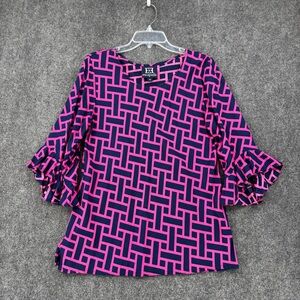 Esplada Blue Pink Bell Sleeve Top Women’s Medium Coastal Preppy Flowy Resortwear